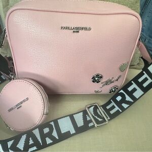 Karl Lagerfeld Light Pink Crossbody Bag with Logo Strap